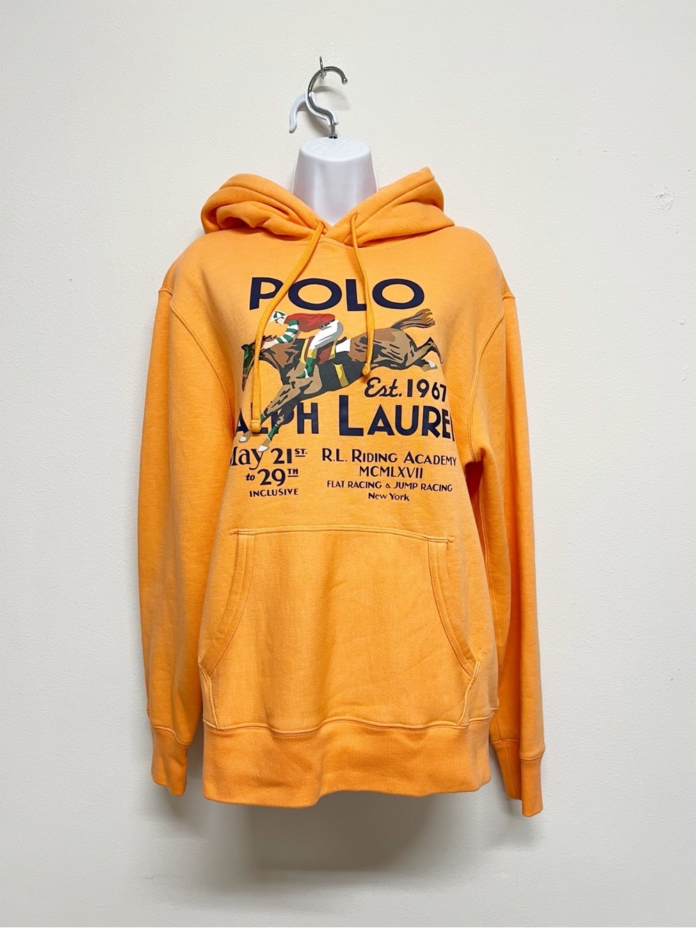Polo Ralph Lauren Mens Orange Equestrian Riding Academy Hoodie Sweatshirt Size M